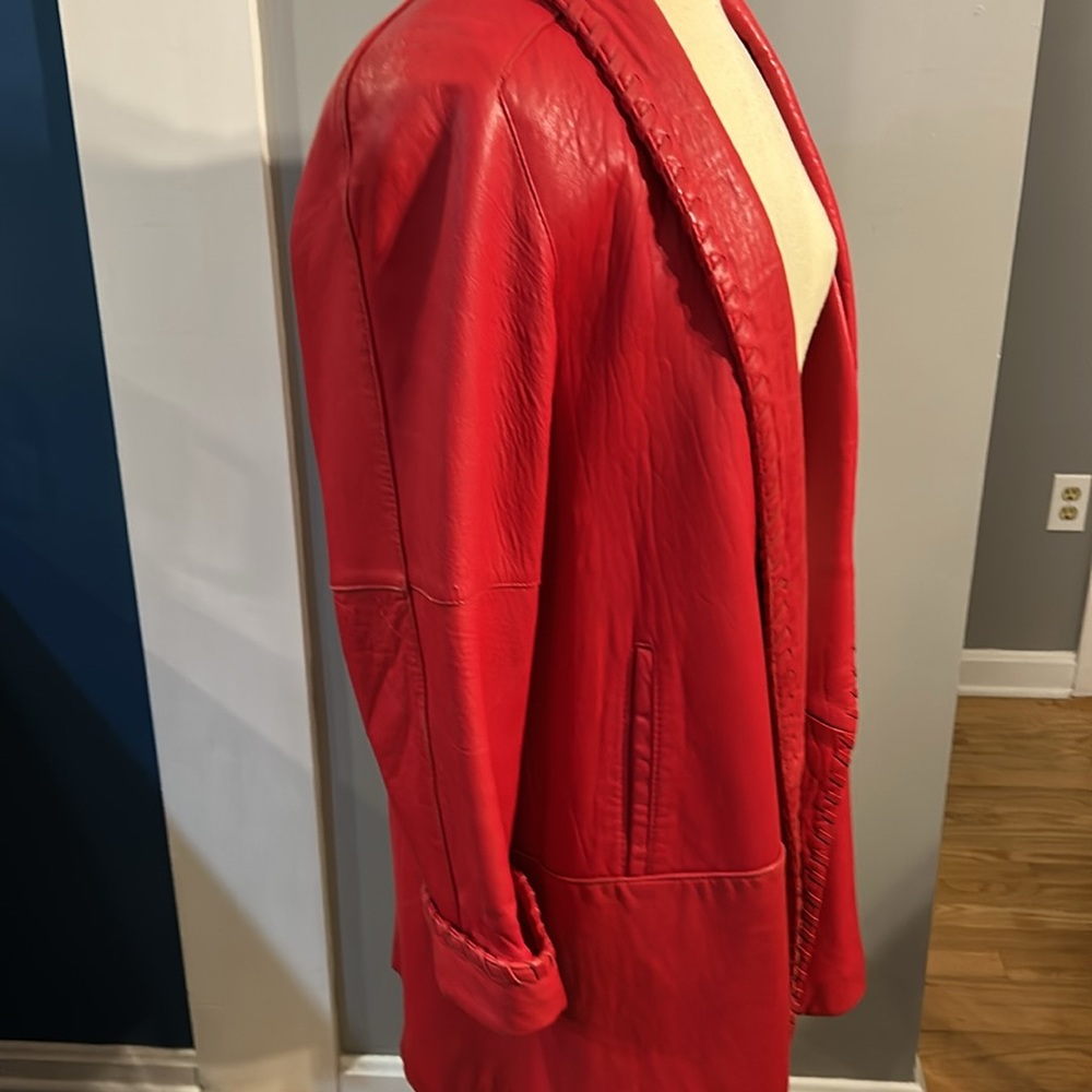 Jacobson’s Women's Red Leather coat leather whip-stitch trim size XS - larger - Picture 5 of 15
